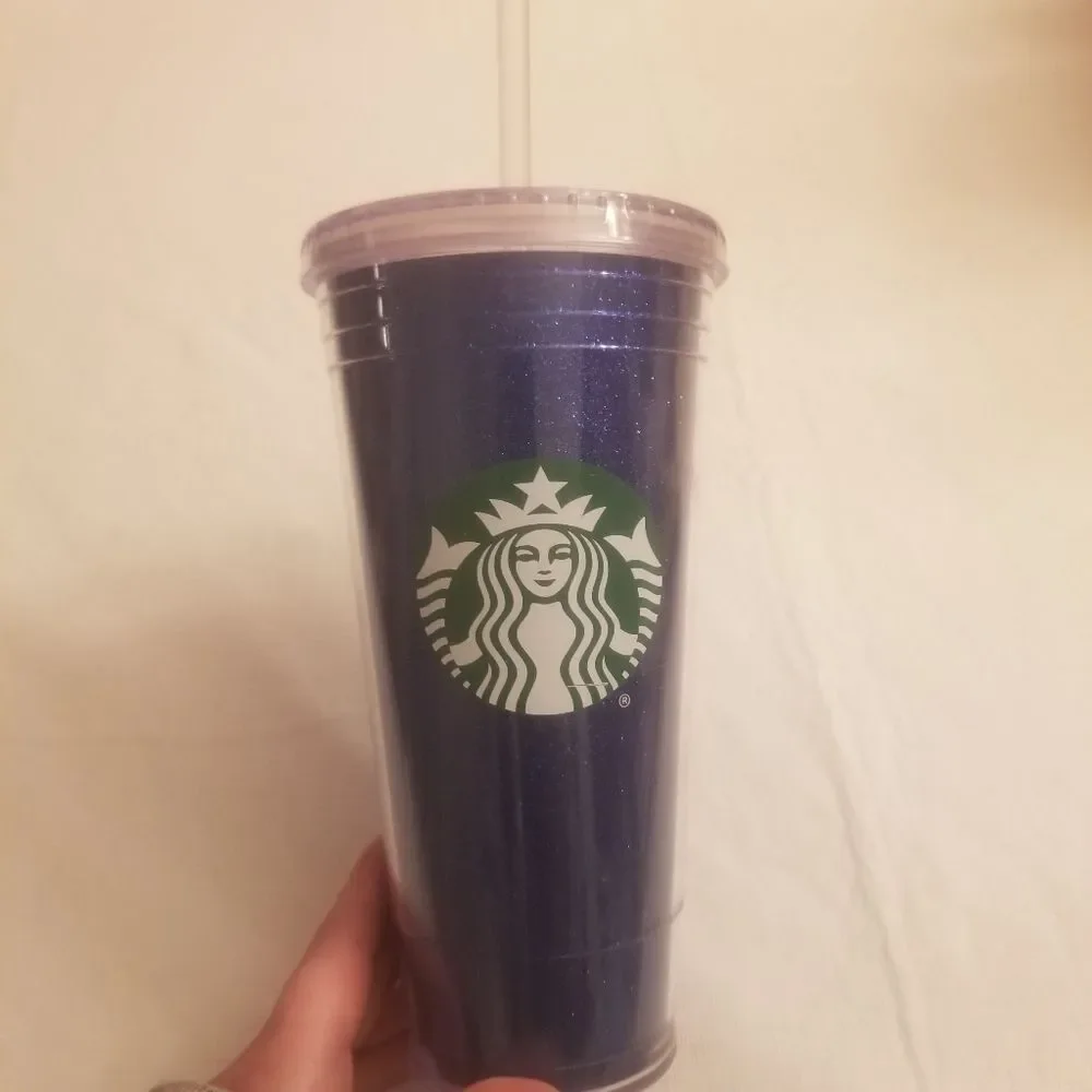 Starbucks 20oz Blue Glitter Sparkly Cold Cup Tumbler